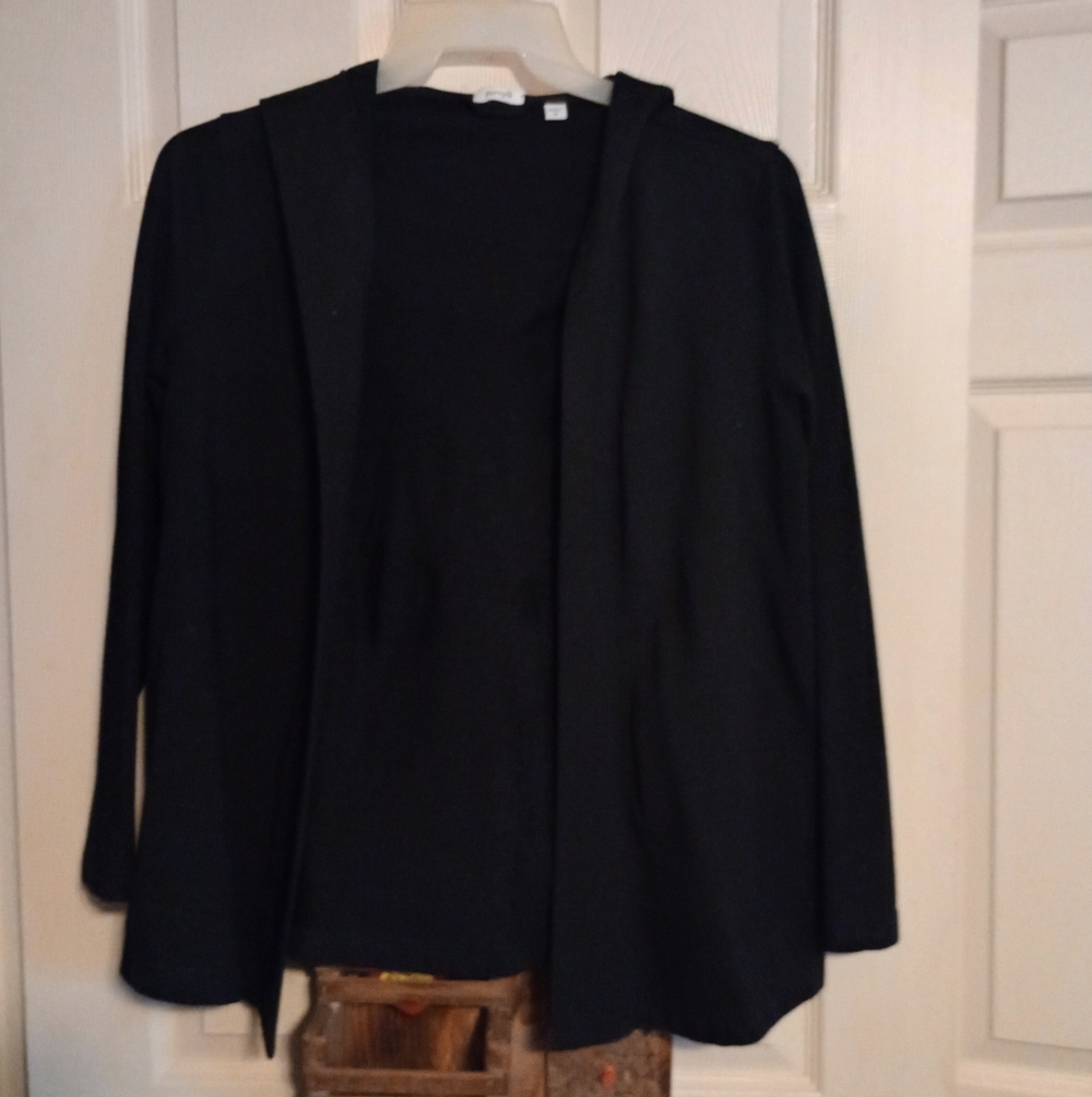 Women's Black Pure Jill Open Front Hooded Cardigan Size Medium